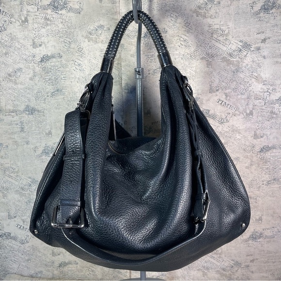 Kenneth Cole New York No Slouch Studded Hobo Black Soft Pebbled Leather